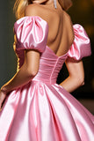 Pink A Line Corset Off the Shoulder Short Cocktail Dress