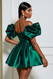 Dark Green Satin A Line Ruffled Corset Short Cocktail Dress