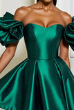 Dark Green Satin A Line Ruffled Corset Short Cocktail Dress