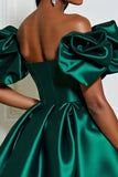 Dark Green Satin A Line Ruffled Corset Short Cocktail Dress