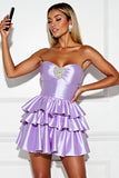 Sparkly Lilac A Line Tiered Ruffled Short Cocktail Dress