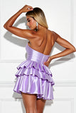 Sparkly Lilac A Line Tiered Ruffled Short Cocktail Dress