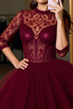 Burgundy Corset High Neck Tulle Short Cocktail Dress with Lace