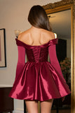 Sparkly Burgundy Long Sleeves Short Cocktail Dress with Sequins