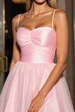 Pink A Line Tulle Spaghetti Straps Short Cocktail Dress