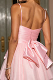 Pink A Line Tulle Spaghetti Straps Short Cocktail Dress