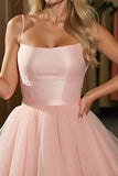Blush A Line Tulle Spaghetti Straps Short Cocktail Dress