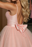 Blush A Line Tulle Spaghetti Straps Short Cocktail Dress