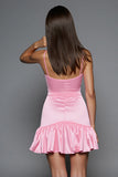 Pink Satin Bodycon Spaghetti Straps Floral Short Cocktail Dress