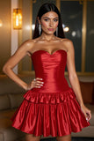 Red A Line Tiered Corset Sweetheart Mini Cocktail Dress