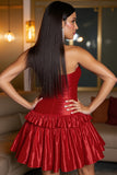 Red A Line Tiered Corset Sweetheart Mini Cocktail Dress