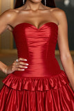 Red A Line Tiered Corset Sweetheart Mini Cocktail Dress