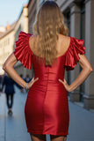Red Off the Shoulder Ruffle Sleeves Mini Cocktail Dress