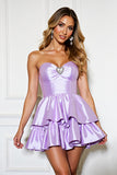 Lilac Strapless Tiered A Line Homecoming Dress with Rhinestone