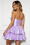 Lilac Strapless Tiered A Line Homecoming Dress with Rhinestone
