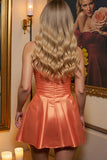 Orange Satin A Line Strapless Short Cocktail Dress
