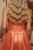 Orange Satin A Line Strapless Short Cocktail Dress
