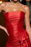 Red Satin Bodycon Ruffled Mini Cocktail Dress