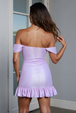 Lilac Corset Ruched Bodycon Mini Cocktail Dress with Ruffles