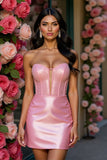 Sparkly Pink Corset Bodycon Mini Cocktail Dress with Beading