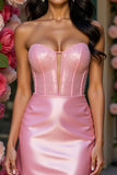 Sparkly Pink Corset Bodycon Mini Cocktail Dress with Beading