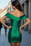 Dark Green Bodycon Off The Shoulder Mini Cocktail Dress