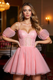 Cold Shoulder Pink A Line Homecoming Dress