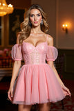 Cold Shoulder Pink A Line Homecoming Dress