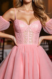 Cold Shoulder Pink A Line Homecoming Dress