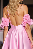 Pink Corset Cute Homecoming Dress with 3D Flowers