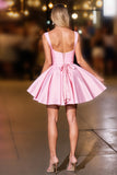Pink Satin Corset Ruched A Line Short Cocktail Dress