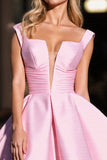 Pink Satin Corset Ruched A Line Short Cocktail Dress