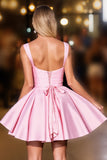 Pink Satin Corset Ruched A Line Short Cocktail Dress