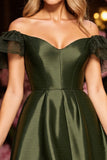 Off The Shoulder Satin Army Green Short Cocktail Dress