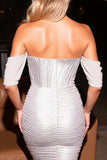 Sparkly Bodycon Silver Corset Pleated Mini Cocktail Dress