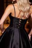 Black Satin Corset A Line Embroidery Short Cocktail Dress