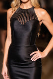 Black Bodycon Satin Halter Short Homecoming Dress