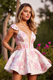 White Floral Corset Short A Line Short Cocktail Dress