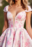White Floral Corset Short A Line Short Cocktail Dress