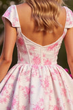 White Floral Corset Short A Line Short Cocktail Dress