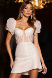 Ivory Corset Short Homecoming Dress with Ruffles