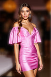 Fuchsia Corset Bodycon Satin Short Cocktail Dress