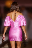 Fuchsia Corset Bodycon Satin Short Cocktail Dress
