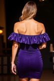 Dark Purple Bodycon Corset Ruffled Mini Cocktail Dress