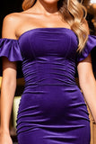 Dark Purple Bodycon Corset Ruffled Mini Cocktail Dress