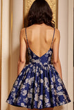 Navy Floral A Line Corset Short Cocktail Dress