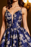 Navy Floral A Line Corset Short Cocktail Dress