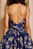 Navy Floral A Line Corset Short Cocktail Dress