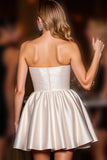 Ivory Satin A Line Corset Strapless Short Cocktail Dress