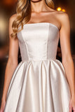 Ivory Satin A Line Corset Strapless Short Cocktail Dress